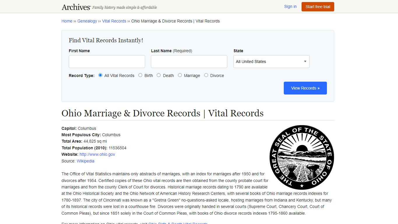 Ohio Marriage & Divorce Records | Vital Records - Archives.com